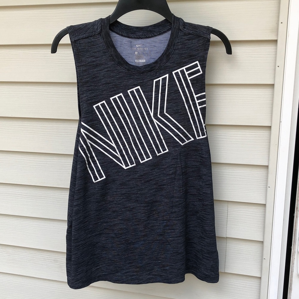 Nike Dark Heather Gray Muscle Tank with White Graphic Logo